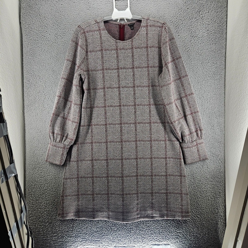 Ann Taylor Tunic Dress Size XLT Long Sleeve Knit Maroon White Black Stretch XLT